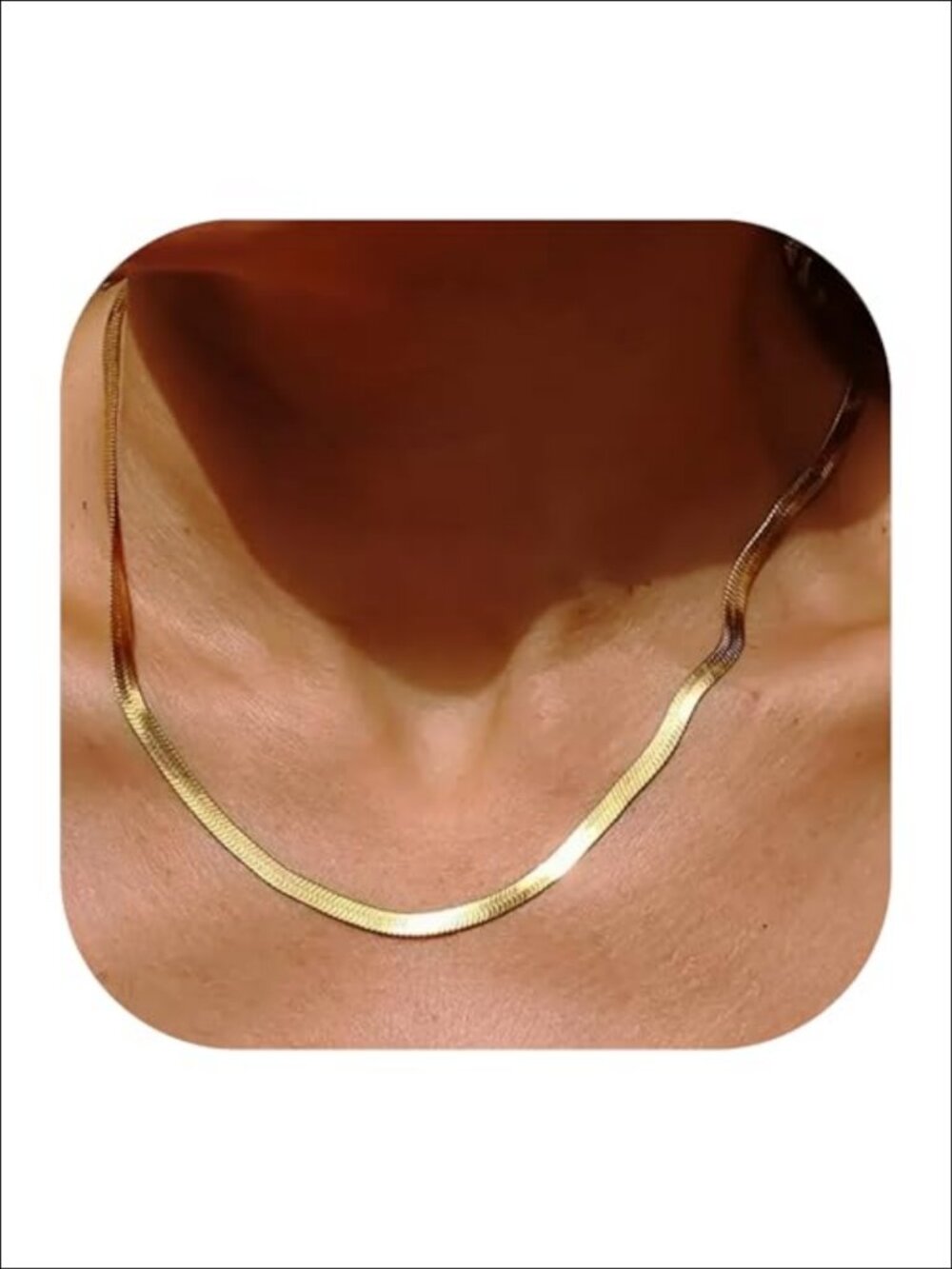 18K Gold Plated Herringbone Necklace Flat Snake Chain Stackable